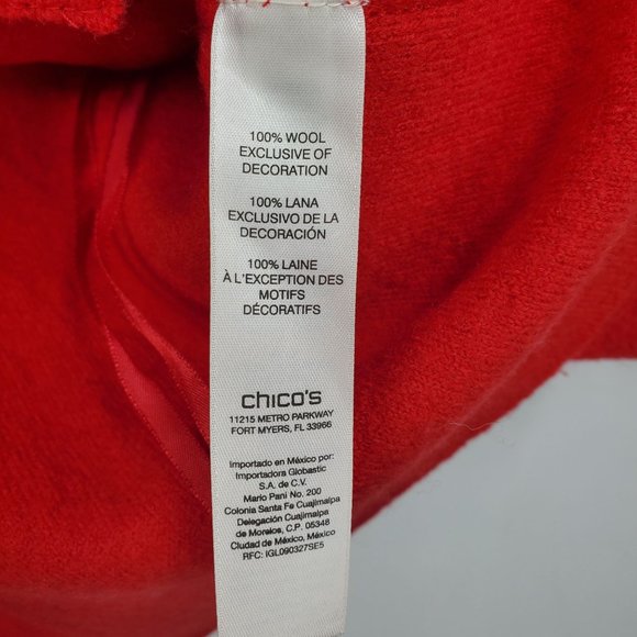 Chico's Trimmed Traci Red and Black Wool Cardigan Sweater Size Large - Picture 5 of 11